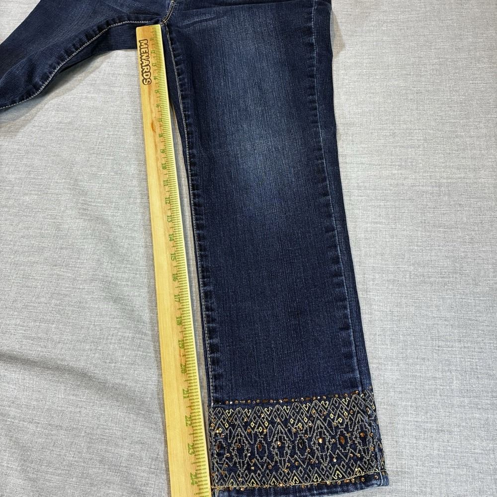 Chicos Jeans Sz 00 So Slimming Cropped Ankles Embroidered Rhinestones Stretch - Picture 7 of 13